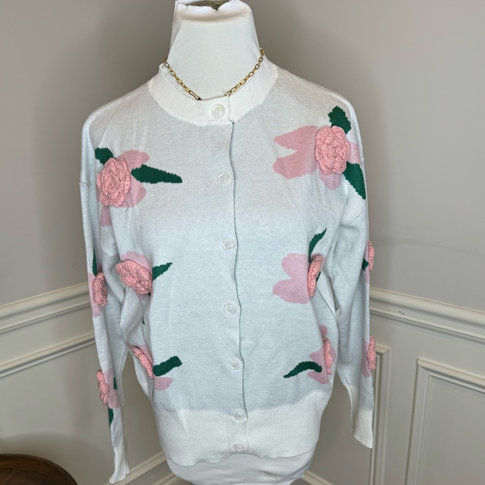 Floral Knit Cardigan Sweater
